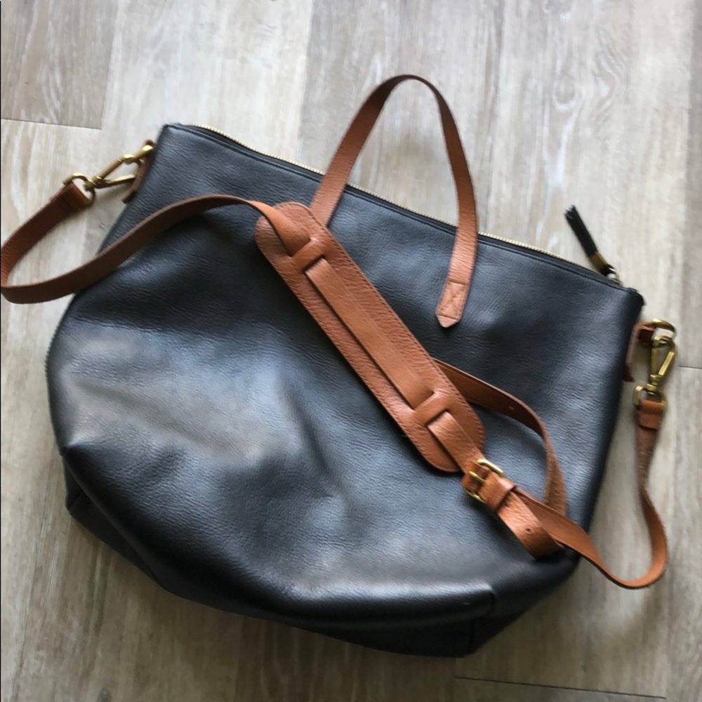 Madewell zip top transport carryall black w/ brown